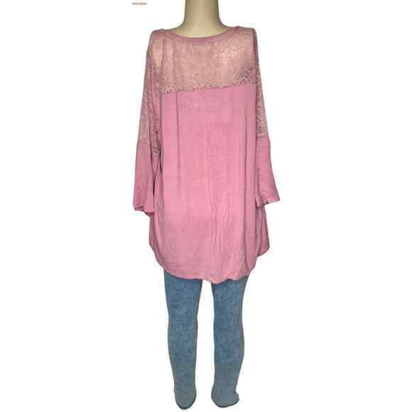 TORRID Blouse Top Plus Size 1X 14-16 Shirt  Pink Lace Girly Bell Sleeve - Picture 8 of 10